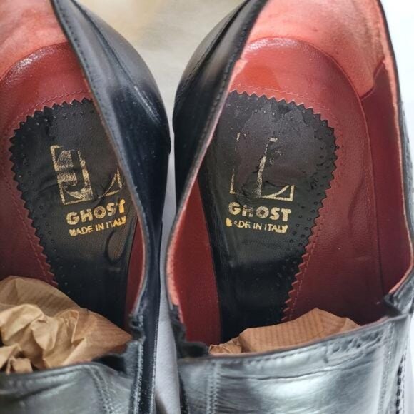 Jo Ghost Black Leather Slip On Brogues Wing Tip Handmade in Italy Size 40 - Picture 7 of 9